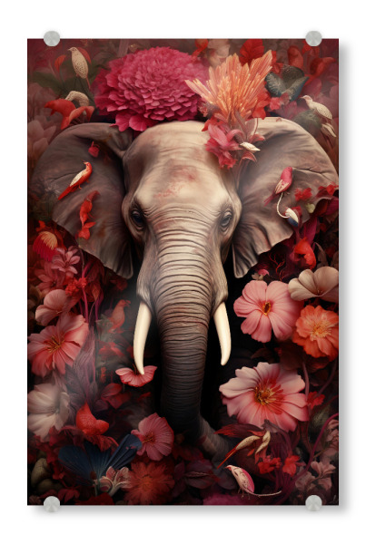 Acrylglasbild "Elephant Flowers 2 (matart)" artboxONE - Natur,Tiere - Elefant,Elefanten,Tier,Tiere,Natur,Afrika,Wild,Tierwelt,Blumen