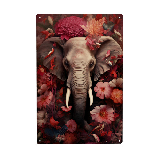 Metall Poster "Elephant Flowers 2 (matart)" artboxONE - Natur,Tiere - Elefant,Elefanten,Tier,Tiere,Natur,Afrika,Wild,Tierwelt,Blumen - Blechschild