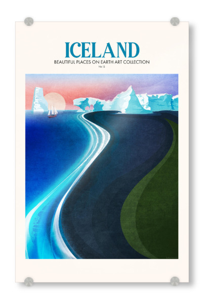 Acrylglasbild "Tunaboylu - Travel Iceland" artboxONE - Typografie,Natur,Reise - Reise,Urlaub,Insel,Strand,Landschaft,Island