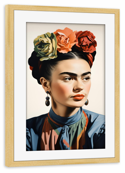 Poster mit Rahmen kiefer "Frida love flowers" artboxONE - Floral,Menschen,Fashion