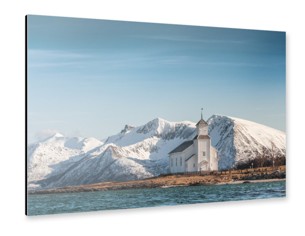 Alu-Dibond "Holzkirche Lofoten" 30x20 cm artboxONE