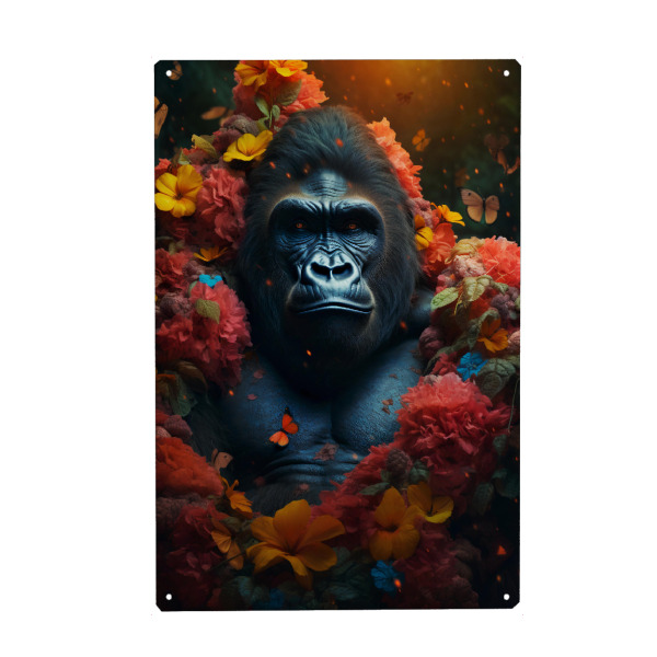 Holzbild "Gorilla Flowers (matart)" artboxONE - Natur,Tiere - Gorilla,Animal,Animals,Nature,Wild,Wildlife,Flowers