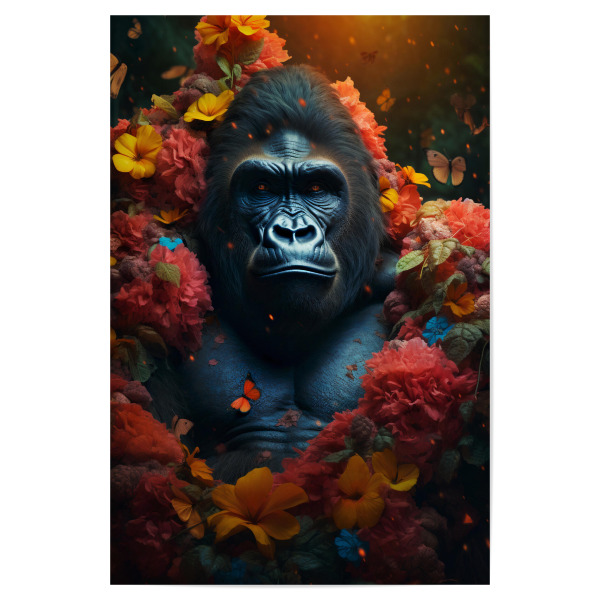 Poster 30x20 cm "Gorilla Flowers (matart)" artboxONE - Natur,Tiere - Gorilla,Animal,Animals,Nature,Wild,Wildlife,Flowers