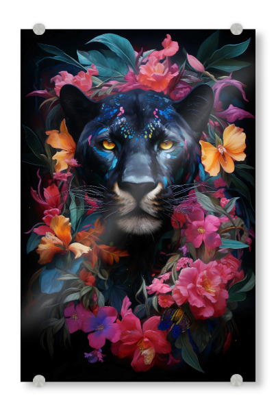 Acrylglasbild "Panther Flowers 2 (matart)" artboxONE - Natur,Tiere - Panther,Tier,Tiere,Natur,Tierwelt,Blumen,Wald