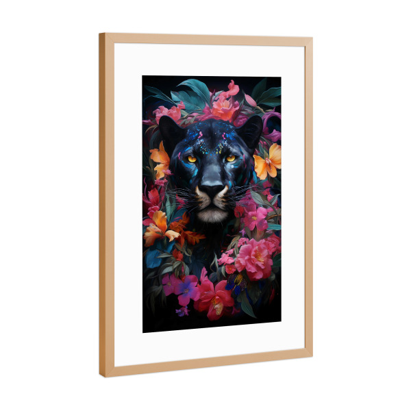 Poster mit Rahmen Kupfer "Panther Flowers 2 (matart)" artboxONE - Natur,Tiere - Panther,Tier,Tiere,Natur,Tierwelt,Blumen,Wald