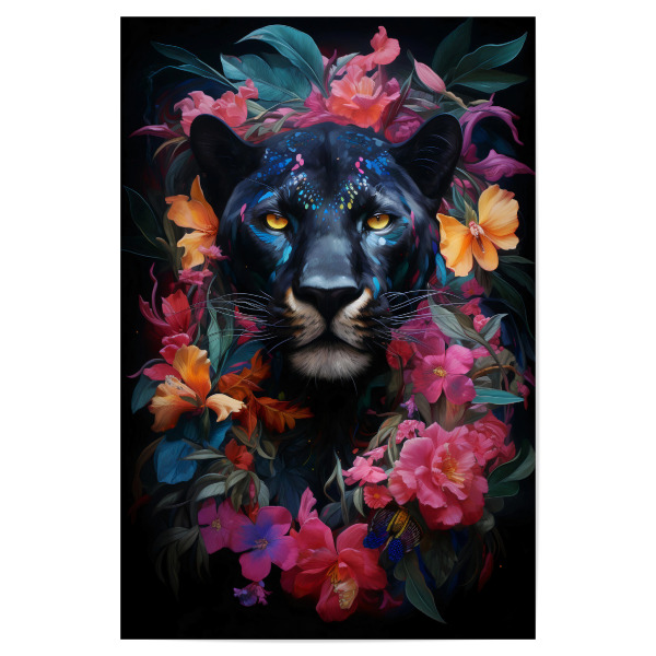 Poster 30x20 cm "Panther Flowers 2 (matart)" artboxONE - Natur,Tiere - Panther,Tier,Tiere,Natur,Tierwelt,Blumen,Wald