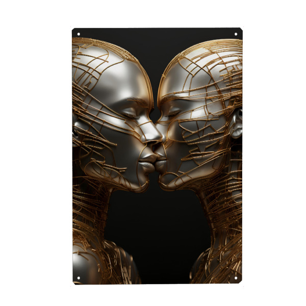Metall Poster "Futuristic golden kiss" artboxONE - Abstrakt,Menschen,Geometrie