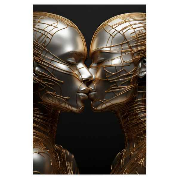 Poster 30x20 cm "Futuristic golden kiss" artboxONE - Abstrakt,Menschen,Geometrie