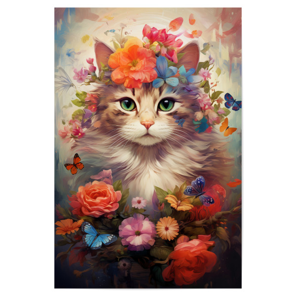 Poster "Cat Flowers 3 (matart)" artboxONE - Natur,Tiere - Katze,Katzen,Tier,Tiere,Kätzchen,Natur,Blumen,Schmetterlinge,Niedlich