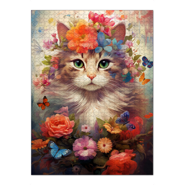 Puzzle Ravensburger "Cat Flowers 3 (matart)" artboxONE - Natur,Tiere - Katze,Katzen,Tier,Tiere,Kätzchen,Natur,Blumen,Schmetterlinge,Niedlich
