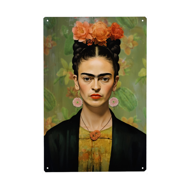 Metall Poster "Frida Blumenliebe" artboxONE - Floral,Menschen,Fashion