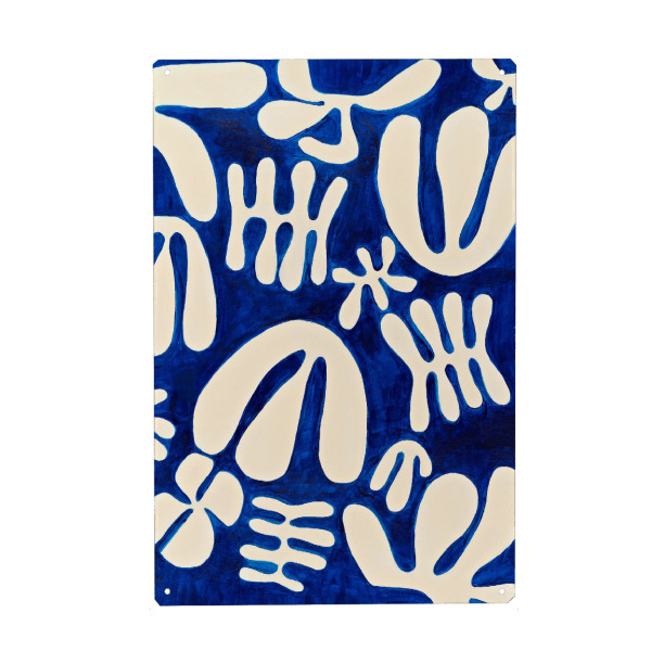 Holzbild "Marisol Evora - Blue White Florals" artboxONE - Floral,Abstrakt - Abstrakt,Modern,Bunt,Scandi,Hygge,Farbenfroh,Pinsel,Strich,Leinwand,Floral