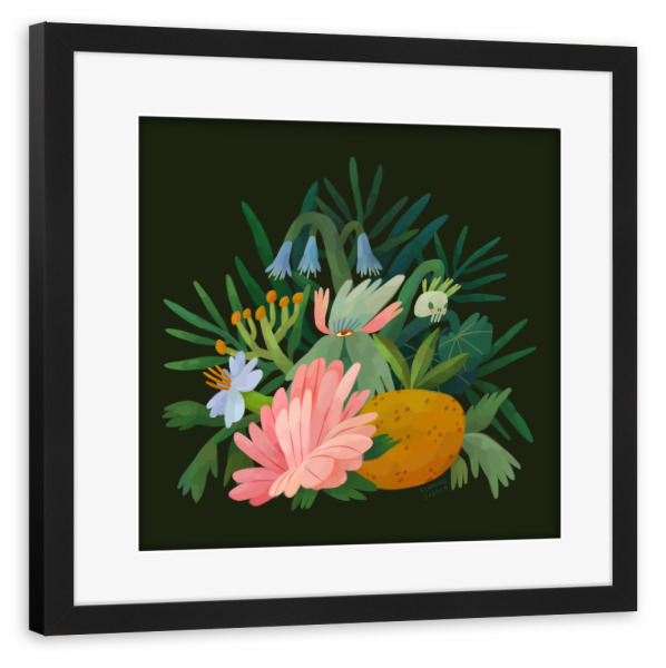 Poster mit Rahmen schwarz "Flaming Garden - Botanical Fantasy" artboxONE - Natur,Floral - Natur,Pflanze,Botanik,Garten,Tropisch,Blüte,Blume,Dschungel
