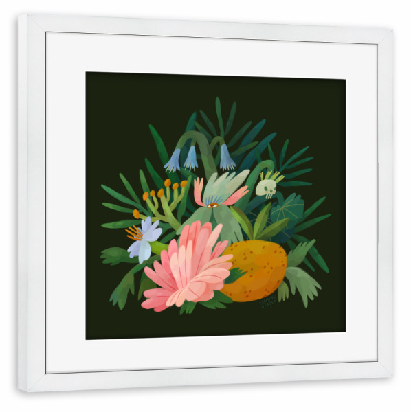 Poster mit Rahmen weiß "Flaming Garden - Botanical Fantasy" artboxONE - Natur,Floral - Natur,Pflanze,Botanik,Garten,Tropisch,Blüte,Blume,Dschungel
