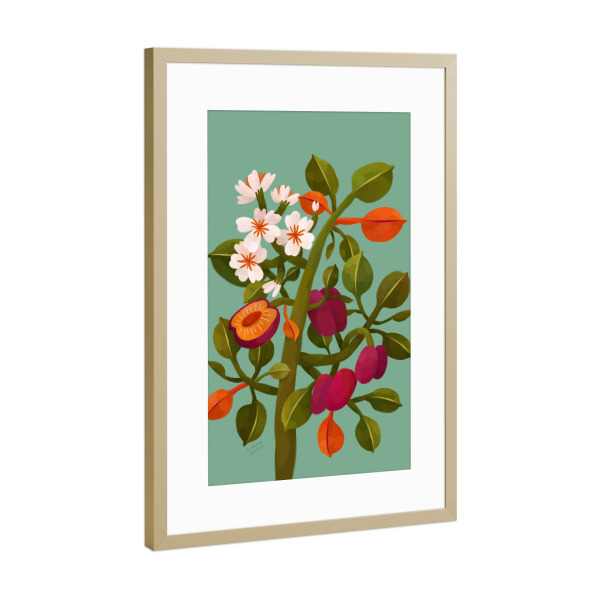 Poster mit Rahmen Gold "Flaming Garden - Plum Tree" artboxONE - Natur,Floral,Essen & Trinken / Obst & Gemüse
