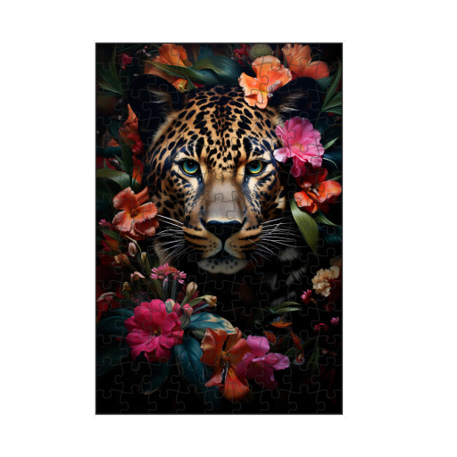 Leopard surrounded by flowers