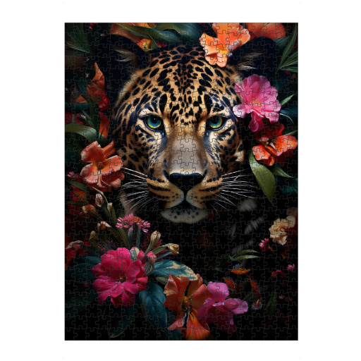 Leopard surrounded by flowers