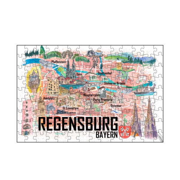 artboxONE Puzzle "Regensburg Illustrierte Karte" artboxONE - Reise,Architektur,Buchstaben / R,Kartografie