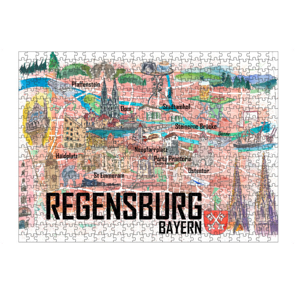 Puzzle Ravensburger "Regensburg Illustrierte Karte" artboxONE - Reise,Architektur,Buchstaben / R,Kartografie