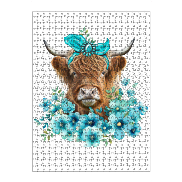 Puzzle Ravensburger "Western Highland Cow Türkis" artboxONE - Floral,Tiere,Lustig