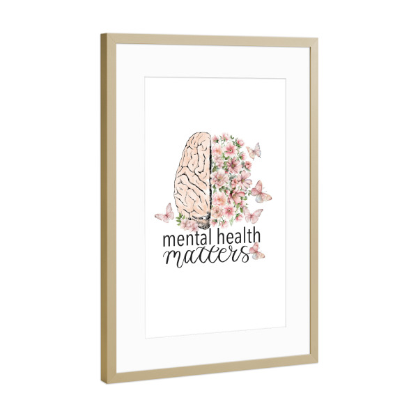 Poster mit Rahmen Gold "Psychische Gesundheit ist wichtig" artboxONE - Floral,Abstrakt,Fashion,Buchstaben,Für Mama