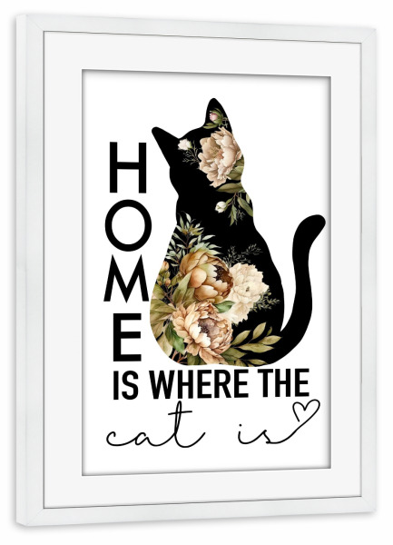 Poster mit Rahmen weiß "Katze mit Pfingstrosen" artboxONE - Floral,Tiere,Fashion,Festivals,Lustig