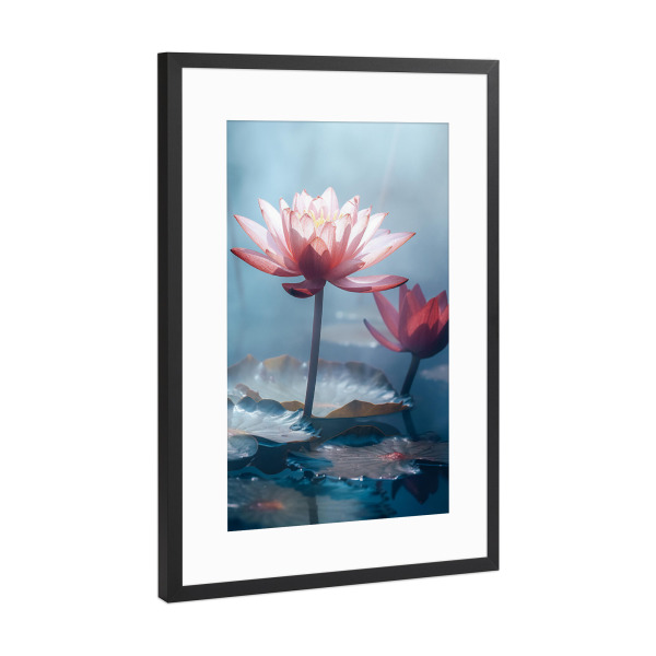Poster mit Rahmen Schwarz (Metallic) "Nebelwasserrose" artboxONE - Natur,Floral,Liebe