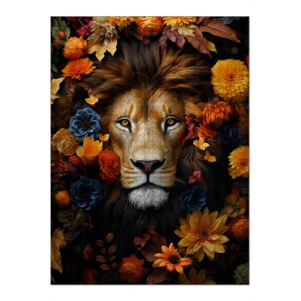 Puzzle Ravensburger "Lion Flowers 2 (matart)" artboxONE - Natur,Tiere - Löwe,Löwen,Tier,Tiere,Natur,Wild,Tierwelt,König,Blumen - Bild löwe