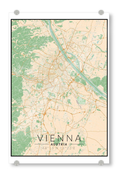 Acrylglasbild "Wien Vintage Stadtkarte" artboxONE - Städte / Wien,Kartografie - Wien,Wien stadtkarte,Wien karte,Vintage karte,Stadtkarte,österreich