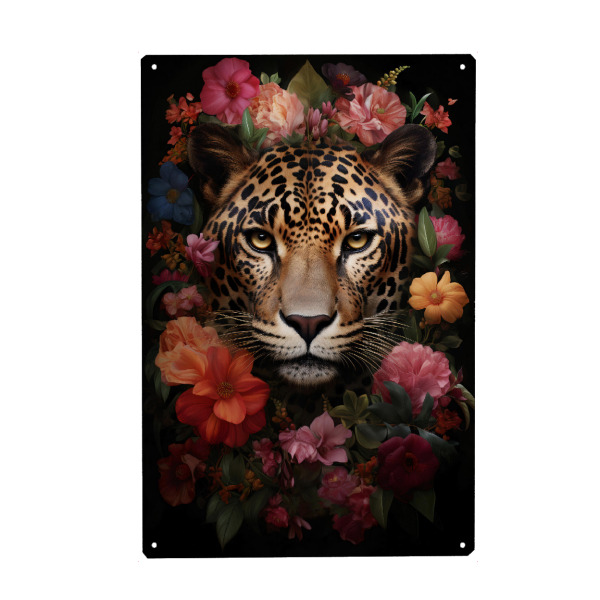 Holzbild "Leopard Flowers 3 (matart)" artboxONE - Natur,Tiere - Leopard,Tier,Tiere,Katze,Katzen,Natur,Wild,Tierwelt,Blumen