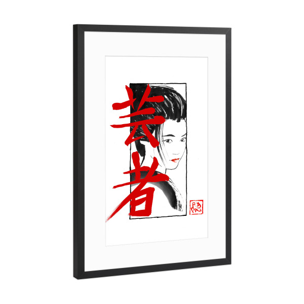 Poster mit Rahmen Schwarz (Metallic) "Kumitate-Geisha" artboxONE - Reise / Asien - Geisha,Sumie,Japan,Kanji