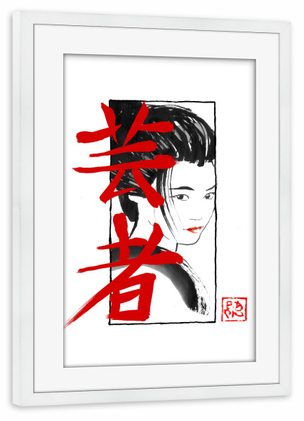Poster mit Rahmen weiß "Kumitate-Geisha" artboxONE - Reise / Asien - Geisha,Sumie,Japan,Kanji