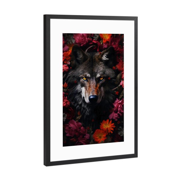 Poster mit Rahmen Schwarz (Metallic) "Wolf Flowers 2 (matart)" artboxONE - Natur,Tiere - Wolf,Wölfe,Tier,Tiere,Natur,Wild,Blumen