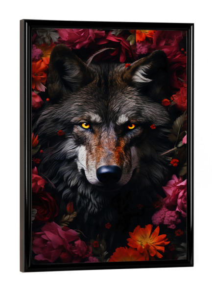 Poster mit schwarzem Rahmen "Wolf Flowers 2 (matart)" artboxONE - Natur,Tiere - Wolf,Wölfe,Tier,Tiere,Natur,Wild,Blumen
