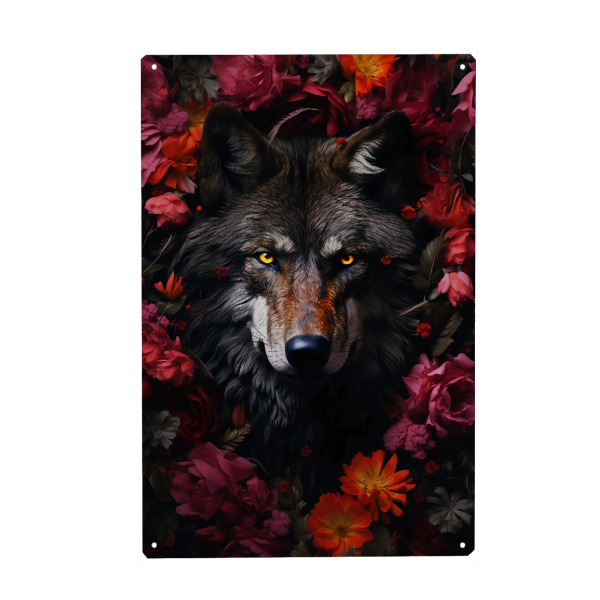 Metall Poster "Wolf Flowers 2 (matart)" artboxONE - Natur,Tiere - Wolf,Wölfe,Tier,Tiere,Natur,Wild,Blumen - Blechschild