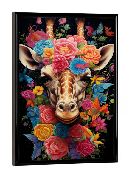 Poster mit schwarzem Rahmen "Giraffe Flowers 2 (matart)" artboxONE - Natur,Tiere - Giraffe,Animal,Animals,Nature,Africa,Wild,Wildlife,Flowers