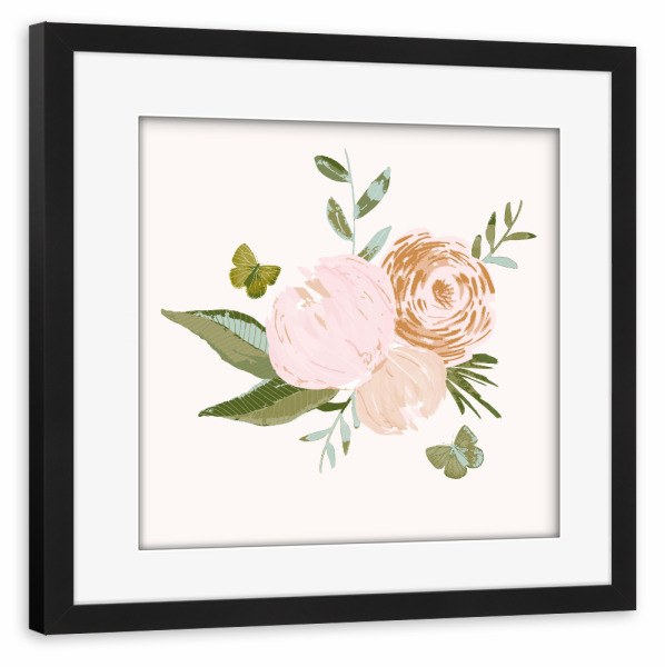 Poster mit Rahmen schwarz "Lisa Dolson - Floral Schmetterling" artboxONE - Natur,Floral,Tiere - Natur,Pflanze,Blumenstrauß,Blüten,Blumen,Botanik