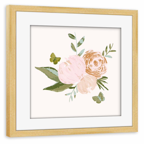 Poster mit Rahmen kiefer "Lisa Dolson - Floral Schmetterling" artboxONE - Natur,Floral,Tiere - Natur,Pflanze,Blumenstrauß,Blüten,Blumen,Botanik