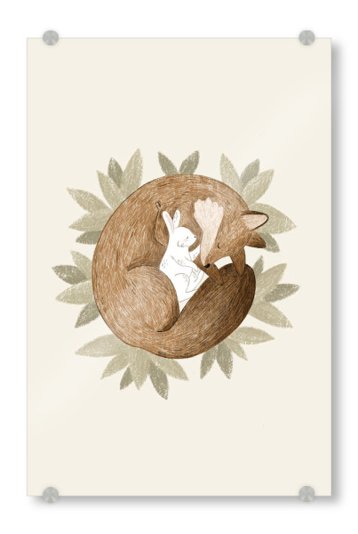 Acrylglasbild "Anna Lunak - Fuchs und Hase" artboxONE - Natur,Für Kinder,Tiere,Comic