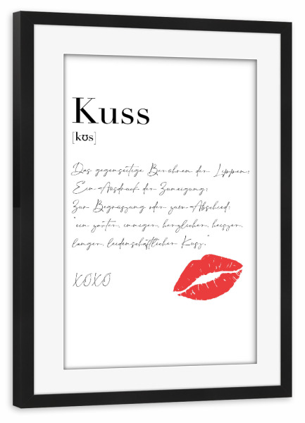 Poster mit Rahmen schwarz "Kuss Definition - Kussmund" artboxONE - Typografie,Liebe