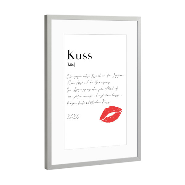 Poster mit Rahmen Silber "Kuss Definition - Kussmund" artboxONE - Typografie,Liebe
