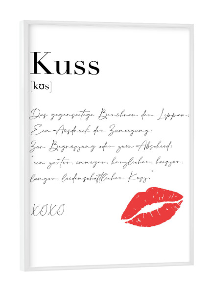 Poster mit weißem Rahmen "Kuss Definition - Kussmund" artboxONE - Typografie,Liebe