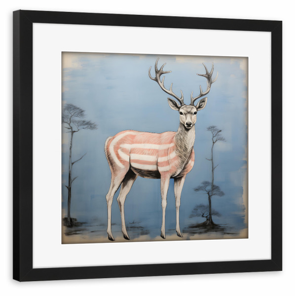 Poster mit Rahmen schwarz "Hirsch Malerei" artboxONE - Natur,Floral,Tiere