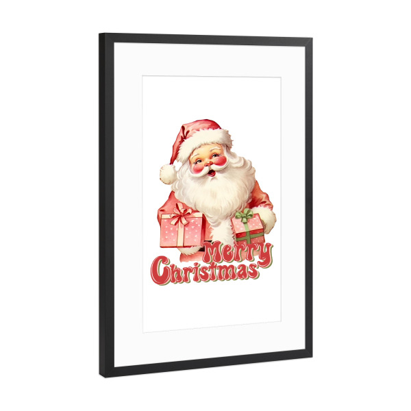 Poster mit Rahmen Schwarz (Metallic) "Weihnachtsmann mit Geschenken" artboxONE - Menschen,Weihnachten,Buchstaben,Festivals,Lustig