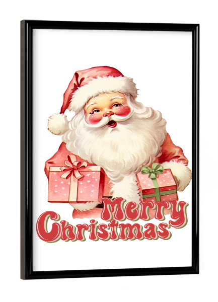 Poster mit schwarzem Rahmen "Weihnachtsmann mit Geschenken" artboxONE - Menschen,Weihnachten,Buchstaben,Festivals,Lustig