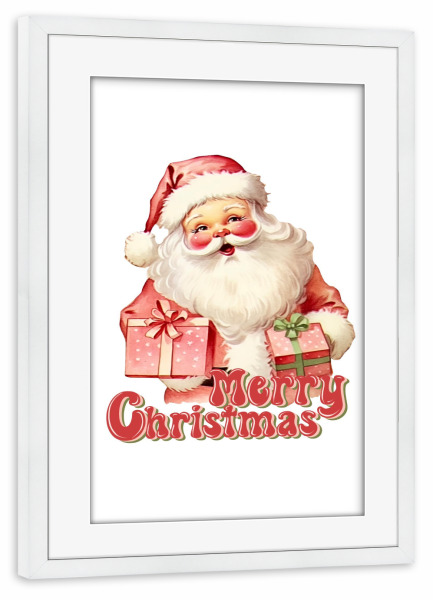 Poster mit Rahmen weiß "Weihnachtsmann mit Geschenken" artboxONE - Menschen,Weihnachten,Buchstaben,Festivals,Lustig