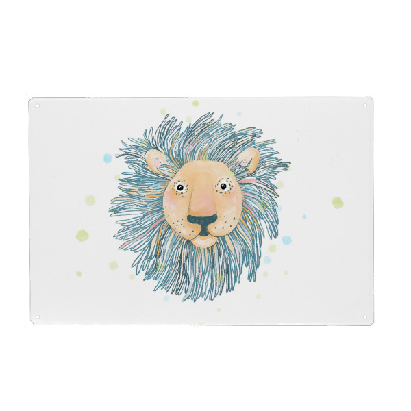 Metall Poster "Lea Schulze - Löwen Punkte" artboxONE - Für Kinder,Tiere - Löwe,Tier,Kinderzimmer,Kindermotiv,Afrika,Safari - Blechschild
