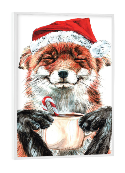 Poster mit weißem Rahmen "Morgenfuchs-Weihnachten" artboxONE - Tiere,Weihnachten,Lustig