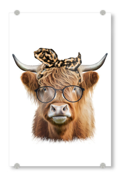 Acrylglasbild "Leopard-Hochlandkuh mit Brille" artboxONE - Floral,Tiere,Fashion,Festivals,Lustig