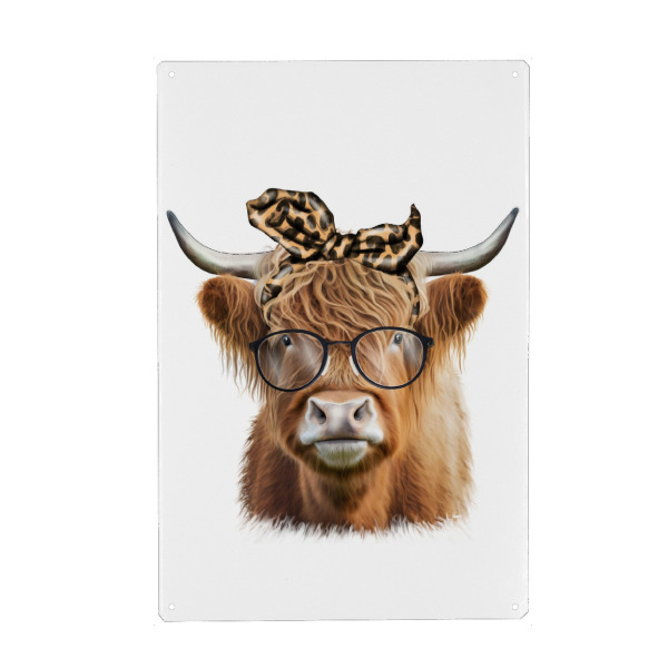 Metall Poster "Leopard-Hochlandkuh mit Brille" artboxONE - Floral,Tiere,Fashion,Festivals,Lustig